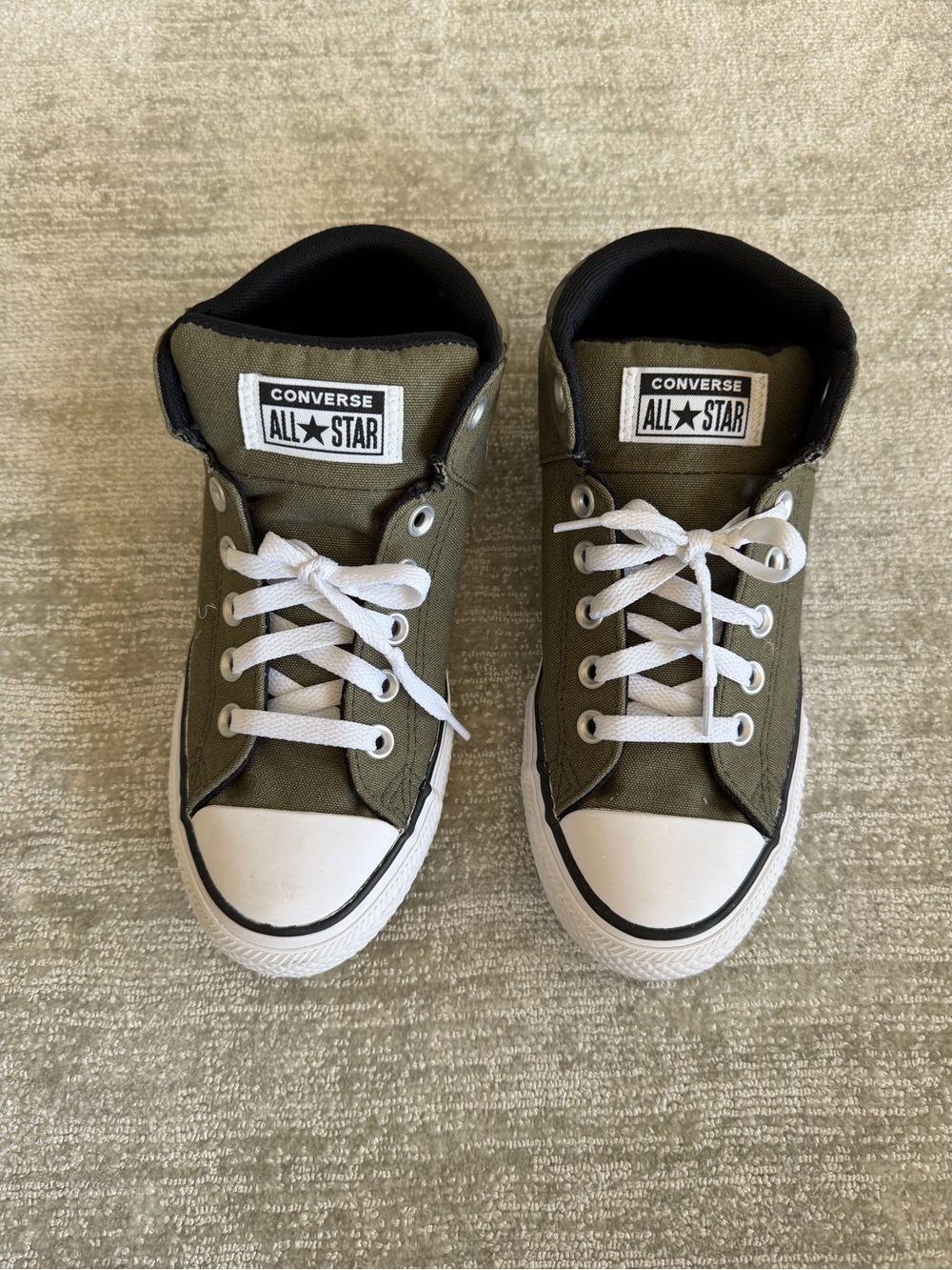 Converse Kids Olive Green Canvas High-Top Sneakers with White Accents 37.5 US5